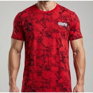 Trippy Vibes Red‎ Black Marble Tie Dye Graphic T Shirt Men Size L